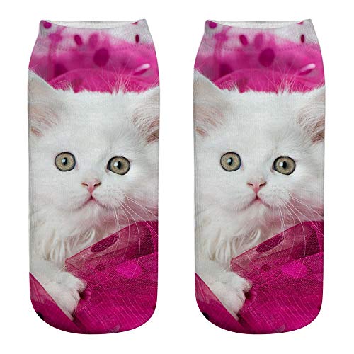 COZOCO Unisex Divertido 3d Moda Gato Impreso Casual Calcetines Calcetines De Tobillo De Corte Bajo Lindos (una talla, D)