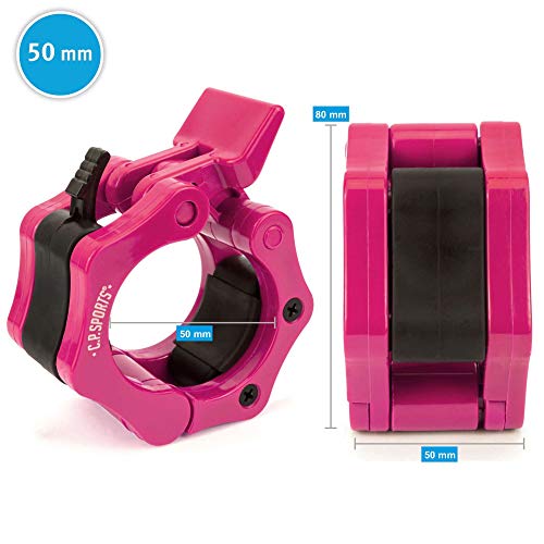 C.P. Sports - Cierre rápido para mancuernas, 50 mm, práctico cierre con una sola mano para un entrenamiento seguro y cambio rápido de discos, pinza de plástico resistente, color rosa