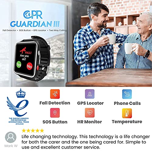 CPR Guardian III Reloj Emergencia Ancianos - Reloj Localizador Personas Mayores con Detector de Caidas, Boton Emergencia Ancianos, Localizador GPS y Llamadas de Telefono (Negro)