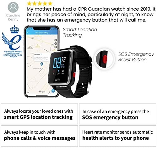 CPR Guardian III Reloj Emergencia Ancianos - Reloj Localizador Personas Mayores con Detector de Caidas, Boton Emergencia Ancianos, Localizador GPS y Llamadas de Telefono (Negro)