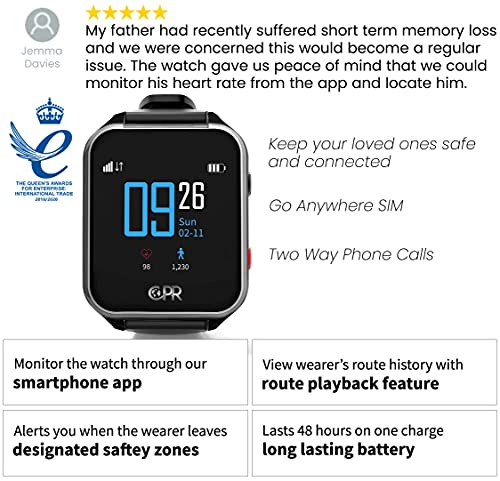 CPR Guardian III Reloj Emergencia Ancianos - Reloj Localizador Personas Mayores con Detector de Caidas, Boton Emergencia Ancianos, Localizador GPS y Llamadas de Telefono (Negro)