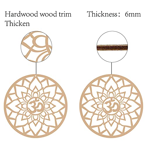 CREATCABIN 12 Pulgada Om Lotus Decoración de Pared Arte de Pared de Madera Cuadrícula de Cristal Geometría Sagrada Escultura de Pared Cortada con Láser Decoración Colgante Símbolo Espiritual Redondo