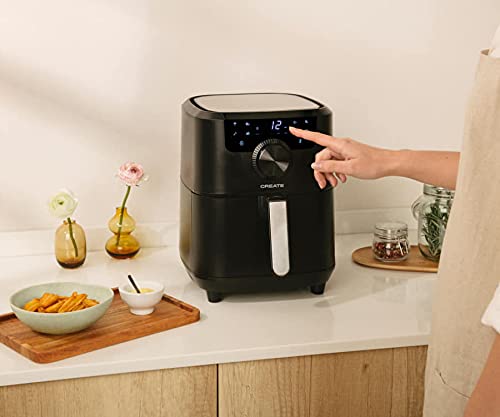 CREATE FRYER AIR PRO Freidora sin Aceite, Cocina sin Aceite, 8 Programas Preinstalados, 3,5 l, 1500W, Cesta Antiadherente, Temperatura Cocción 80-200°, Apagado automático, Programable (Negro)