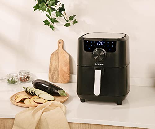 CREATE FRYER AIR PRO Freidora sin Aceite, Cocina sin Aceite, 8 Programas Preinstalados, 3,5 l, 1500W, Cesta Antiadherente, Temperatura Cocción 80-200°, Apagado automático, Programable (Negro)