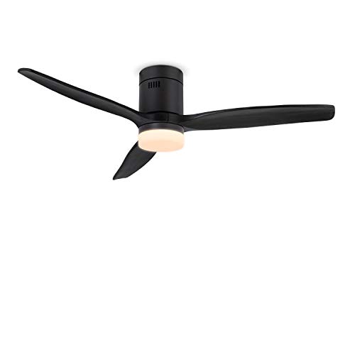 CREATE IKOHS WINDCALM DC STYLANCE Black - Ventilador de Techo con Luz, Silencioso, 3 Aspas, Mando a Distancia, 132 cm de Diámetro, 6 Velocidades,Temporizador, Aspas de Madera, Motor DC, 40W