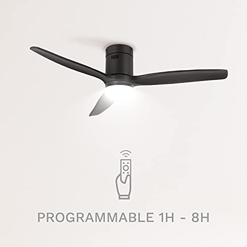 CREATE IKOHS WINDCALM DC STYLANCE Black - Ventilador de Techo con Luz, Silencioso, 3 Aspas, Mando a Distancia, 132 cm de Diámetro, 6 Velocidades,Temporizador, Aspas de Madera, Motor DC, 40W