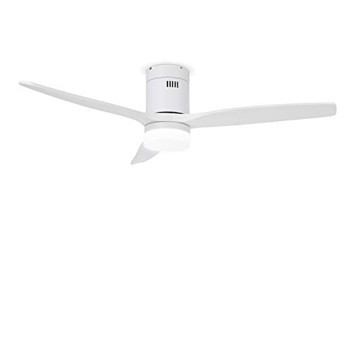 CREATE IKOHS WINDCALM DC STYLANCE WHITE - Ventilador de Techo con Luz, Silencioso, 3 Aspas, Mando a Distancia, 132 cm de Diámetro, 6 Velocidades,Temporizador, Aspas de Madera, Motor DC, 40W (Blanco)