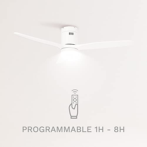 CREATE IKOHS WINDCALM DC STYLANCE WHITE - Ventilador de Techo con Luz, Silencioso, 3 Aspas, Mando a Distancia, 132 cm de Diámetro, 6 Velocidades,Temporizador, Aspas de Madera, Motor DC, 40W (Blanco)