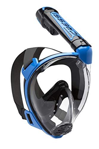 Cressi Duke Dry Full Face Mask Mascara de Buceo Snorkel Seca Cara Completa, Unisex Adulto, Negro/Azul, M/L