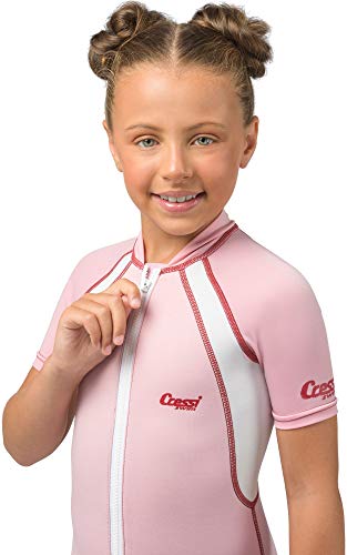 Cressi Shorty Kid Monoshort Infantil en Neopreno de 1.5/2mm, Unisex niños, Mangas Cortas-Rosa/Blanco, L (4 Años)