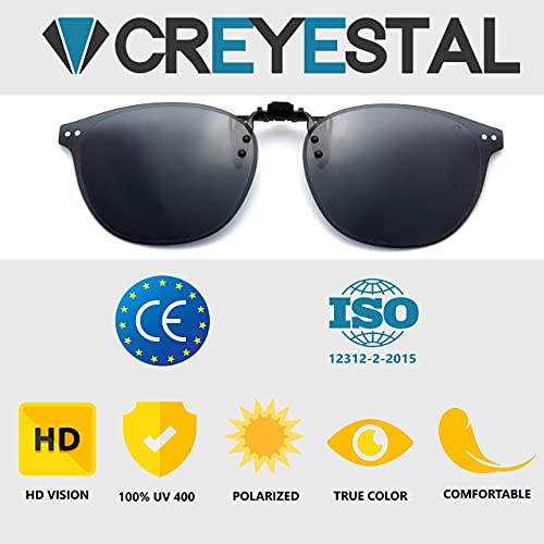 CREYESTAL Clip Gafas de Sol Polarizadas, Clip para Gafas para Sol, Clip Solar, Abatible y Ultraligero, Hombre, Mujer, 100% Anti-UV, Certificado CE