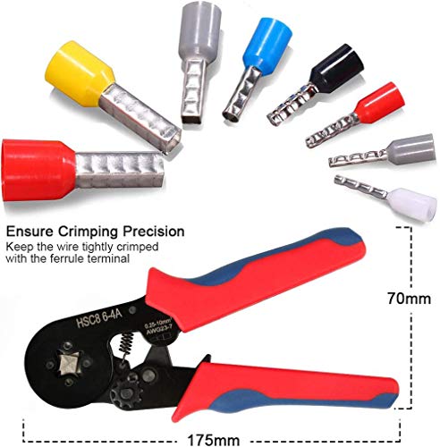 Crimpadora con 1200 unidades de crimpadora autoajustable, 0,25 – 10 mm² para terminales de cable aislados y no aislados