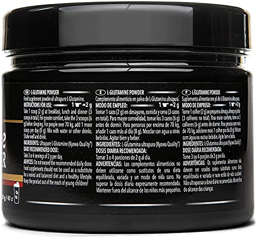 Crown Sport Nutrition L- Glutamina de calidad Kyowa®, Suplemento para deportistas, Polvo sabor Neutro - 240 gr