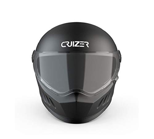 CRUIZER - Casco de moto integral hombre mujer negro mate con visera transparente, interior extraíble y lavable, cierre micrométrico correa (M)