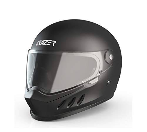 CRUIZER - Casco de moto integral hombre mujer negro mate con visera transparente, interior extraíble y lavable, cierre micrométrico correa (M)