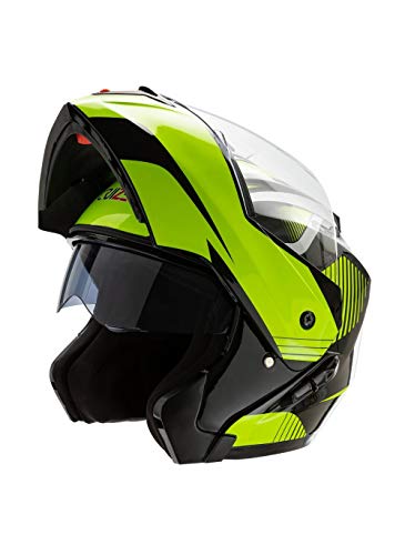 CRUIZER - Casco de moto modular integral negro amarillo con doble visera retráctil, interiores antibacterianos e hipoalergénicos, cierre micrométrico de correa XL Nero/Giallo