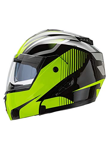 CRUIZER - Casco de moto modular integral negro amarillo con doble visera retráctil, interiores antibacterianos e hipoalergénicos, cierre micrométrico de correa XL Nero/Giallo