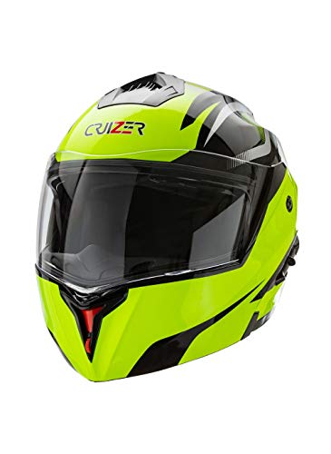 CRUIZER - Casco de moto modular integral negro amarillo con doble visera retráctil, interiores antibacterianos e hipoalergénicos, cierre micrométrico de correa XL Nero/Giallo