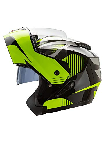 CRUIZER - Casco de moto modular integral negro amarillo con doble visera retráctil, interiores antibacterianos e hipoalergénicos, cierre micrométrico de correa XL Nero/Giallo