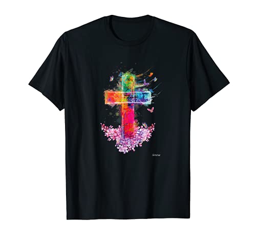 Cruz Artística Acuarela Cristiana Fe Biblia Mujeres Camiseta