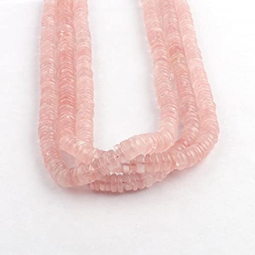 Crystallay 5-6 MM de Piedras Preciosas de Cuarzo Rosa Natural, Cuentas Sueltas de Forma de llanta Lisa Heishi para Hacer Joyas, 1 hebra de 16" Juego de Cuentas de Bricolaje