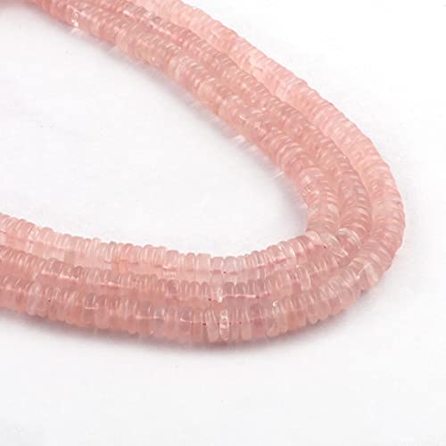 Crystallay 5-6 MM de Piedras Preciosas de Cuarzo Rosa Natural, Cuentas Sueltas de Forma de llanta Lisa Heishi para Hacer Joyas, 1 hebra de 16" Juego de Cuentas de Bricolaje