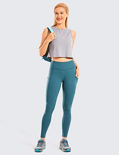 CRZ YOGA Mujer Leggings de Compresión de Cintura Alta con Bolsillos Hugged Feeling -71cm Azul de Gasolina 38