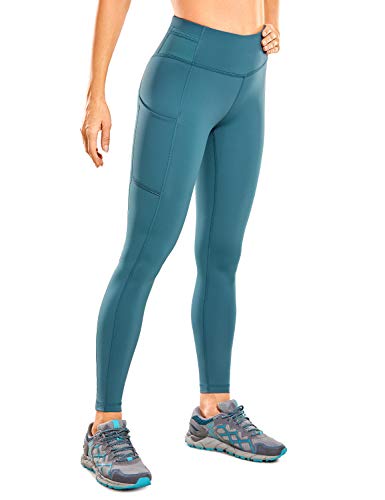 CRZ YOGA Mujer Leggings de Compresión de Cintura Alta con Bolsillos Hugged Feeling -71cm Azul de Gasolina 38