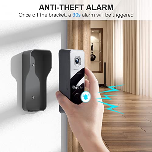 Ctronics Timbre Inalámbrico con Cámara HD 1080P, Videotimbre WiFi con Alarma Antirrobo, Detección Humana PIR, Audio Bidireccional, Admite Tarjeta SD y Almacenamiento en la Nube, IP66 Impermeable