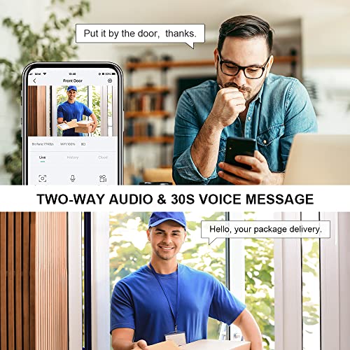 Ctronics Timbre Inalámbrico con Cámara HD 1080P, Videotimbre WiFi con Alarma Antirrobo, Detección Humana PIR, Audio Bidireccional, Admite Tarjeta SD y Almacenamiento en la Nube, IP66 Impermeable