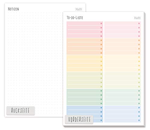 Cuaderno de listas de cosas por hacer A5 [arcoíris de Trendstuff by Häfft | 50 páginas, incluye bloc de notas en la parte posterior – climáticamente neutro y sostenible.