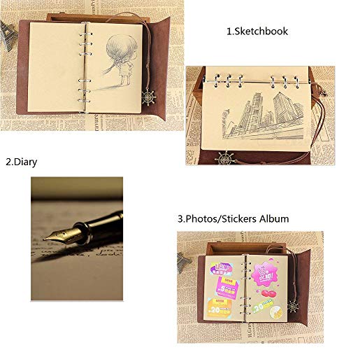 Cuaderno de piel Maleden, rellenable, hojas en blanco. , color marrón