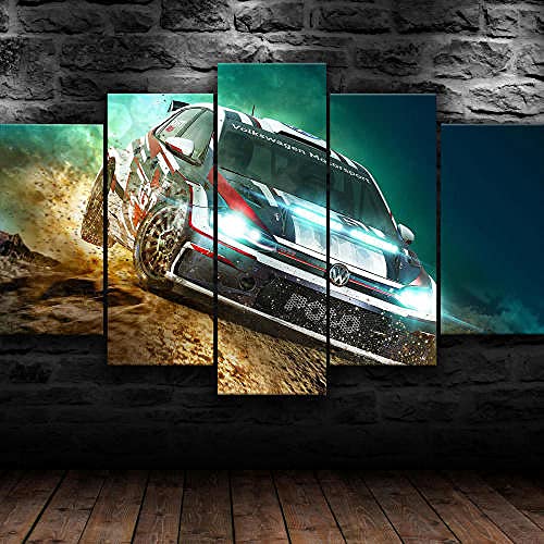 Cuadro Coche Polo Dirt Rally XXL Impresiones En Lienzo 5 Piezas Cuadro Moderno En Lienzo Decoración para El Arte De La Pared del Hogar HD Impreso Mural Enmarcado