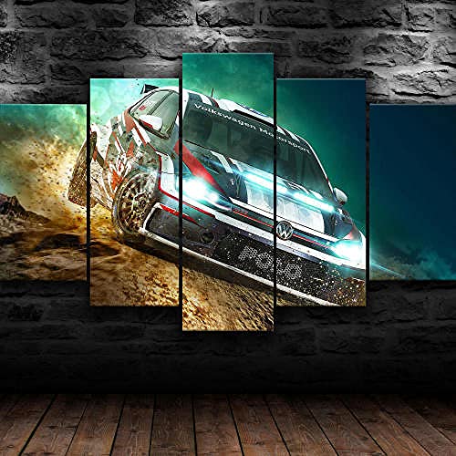 Cuadro Coche Polo Dirt Rally XXL Impresiones En Lienzo 5 Piezas Cuadro Moderno En Lienzo Decoración para El Arte De La Pared del Hogar HD Impreso Mural Enmarcado