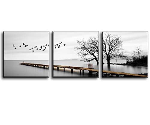 Cuadro en Lienzo en Aves Volando por el Lago Pinturas murales Decoración Impresiones de Lienzo Paisaje de Invierno para para Sala de Estar Cocina Dormitorio Aniversario 30x30cm 3er