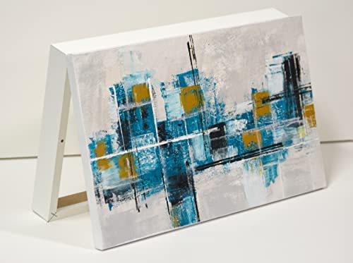 Cuadroexpres - Caja Decorativa para Cuadro Eléctrico 37x22x4cm (Interior) en Blanco, La Tapa Es Un Cuadro Pintado A Mano, Abstracto en Azul y Verde. Fácil de Colocar.