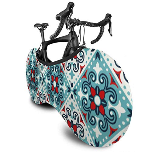 Cubierta de rueda de bicicleta Cerámica mexicana Talavera Azulejo portugués Azulejo Antipolvo Bicicleta Bolsa de almacenamiento interior A prueba de arañazos, lavable Neumático de alta elasticidad P