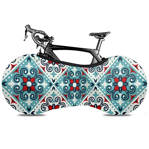 Cubierta de rueda de bicicleta Cerámica mexicana Talavera Azulejo portugués Azulejo Antipolvo Bicicleta Bolsa de almacenamiento interior A prueba de arañazos, lavable Neumático de alta elasticidad P