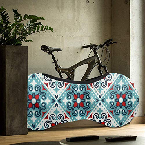 Cubierta de rueda de bicicleta Cerámica mexicana Talavera Azulejo portugués Azulejo Antipolvo Bicicleta Bolsa de almacenamiento interior A prueba de arañazos, lavable Neumático de alta elasticidad P