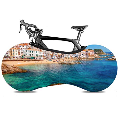 Cubierta de rueda de bicicleta Sea Landscape Calella De Palafrugell Catalonia Anti-dust Bike Bolsa de almacenamiento interior a prueba de arañazos, lavable Paquete de neumáticos de alta elasticidad