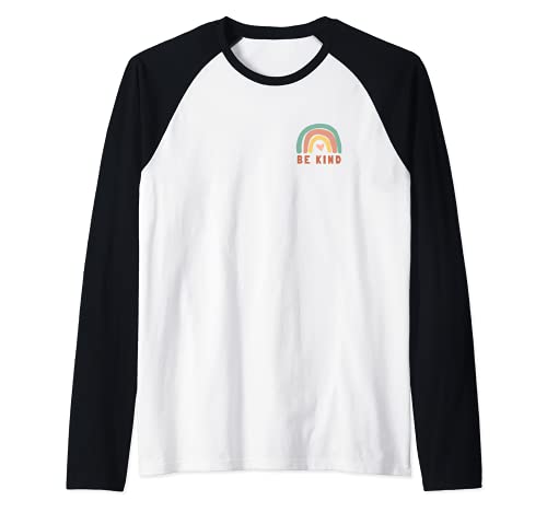 Cute Be Kind Hand-Drawn Vintage Rainbow Minimalist Heart Camiseta Manga Raglan