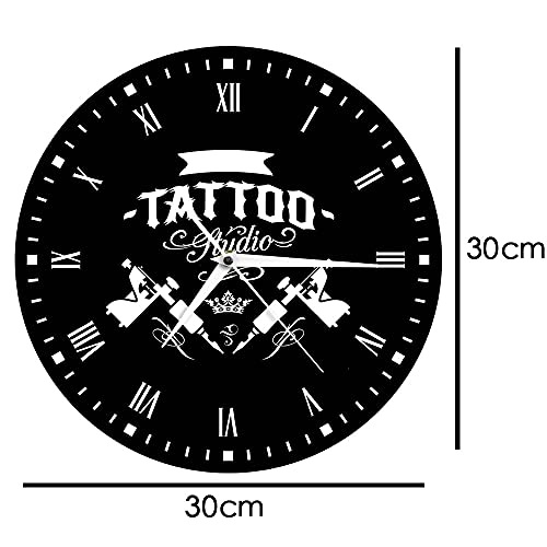 CVG Accesorios de Dormitorio Estudio de Tatuaje Máquina de Tatuaje Reloj de Pared Moderno Salón de Tatuajes Decoración de Tienda Reloj Redondo Negro Reloj Hipster Hombres Tatuador Regalo