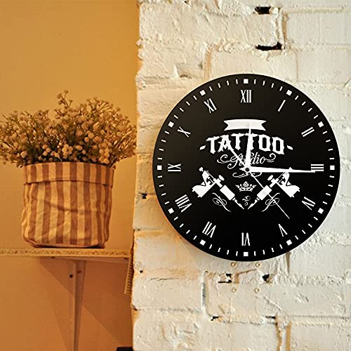 CVG Accesorios de Dormitorio Estudio de Tatuaje Máquina de Tatuaje Reloj de Pared Moderno Salón de Tatuajes Decoración de Tienda Reloj Redondo Negro Reloj Hipster Hombres Tatuador Regalo