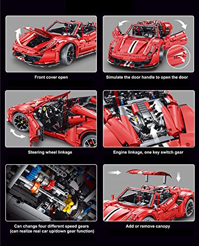 Cxcdxd Technic Sport Car Sets para Ferrari 488, 3608Pcs Juegos de construcción Autos Deportivos modificados a Escala 1: 8 niños Mayores 7 años, Juego coleccionables Adultos Compatible con Lego