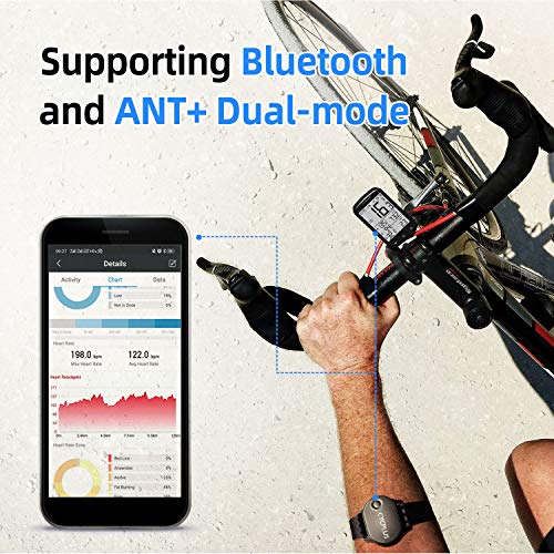 CYCPLUS Monitor de frecuencia cardíaca inalámbrico ANT+, Bluetooth, modelo sucesor, sensor de frecuencia cardíaca impermeable con correa para el brazo