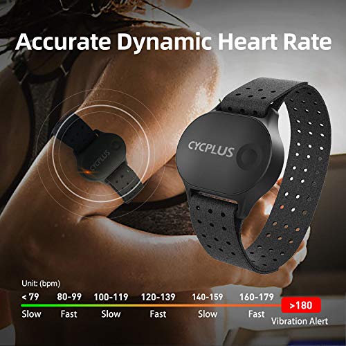 CYCPLUS Monitor de frecuencia cardíaca inalámbrico ANT+, Bluetooth, modelo sucesor, sensor de frecuencia cardíaca impermeable con correa para el brazo