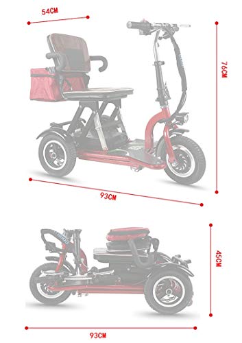 CYGGL Scooter de Movilidad de Triciclo eléctrico para Adultos Ancianos Plegables y discapacitados Silla de Ruedas eléctrica portátil Triciclo eléctrico de Tres Ruedas Carga 120 kg
