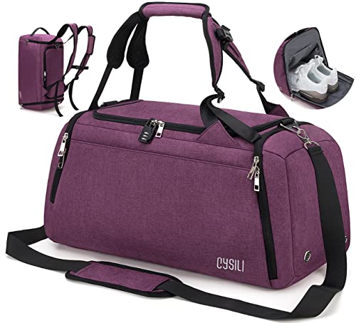 CySILI Bolsa de Deporte con Compartimento para Zapatos y Bolsillo Mojado, Bolsa de Gimnasio Impermeable para Hombres y Mujeres, Viaje Duradero con Cerradura de combinación