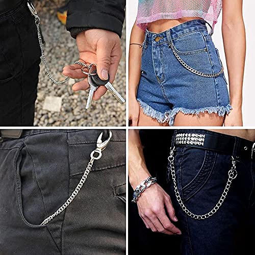 CYUaoao 3 Piezas Cadenas para Lllaveros Acero Inoxidable 45CM Cadena Pantalones con Mosquetón y Llavero Cadena Punk para Colgar Llave Decorar Pantalones Jeans Cinturón - Plateado