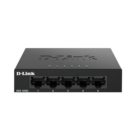 D-Link DGS-105GL Switch Gigabit 5 Puertos, sin gestión, 1000 megas por Puerto, Ethernet LAN, RJ-45, Plug&Play, Perfil bajo, metálico, conmutador, hub, sobremesa, sin Ventiladores, 802.3az EEE